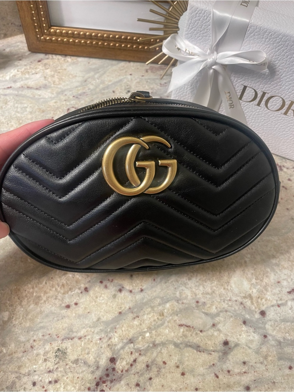 Gucci Black Quilted Leather Belt Bag with Gold GG Logo( belt missing) - Picture 3 of 6